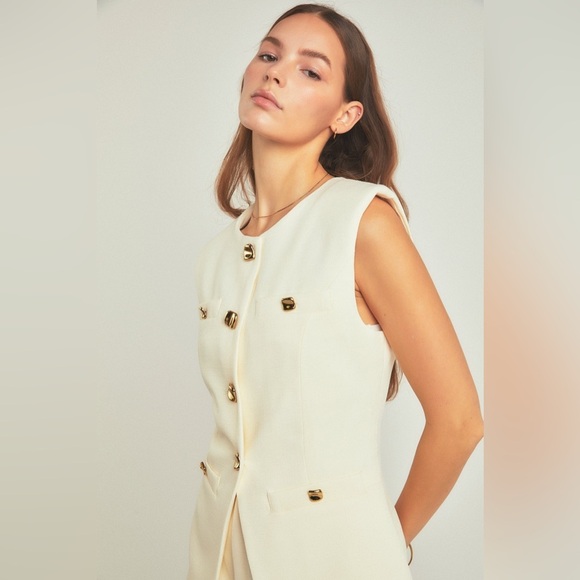 🔆 Endless Rose Cream Sleeveless Blazer Vest - Size Small, NWT - Picture 4 of 4